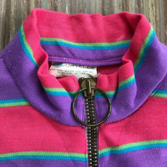 Bright Pink & Purple Stripe Vintage 70s Courtelle Knit Dress with Chunky Zipper - Picture 4 of 5
